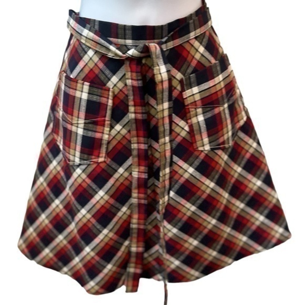 1970s Wrap Around Skirt Vintage Rare Front Tie Pockets Colorful S Summer plaid